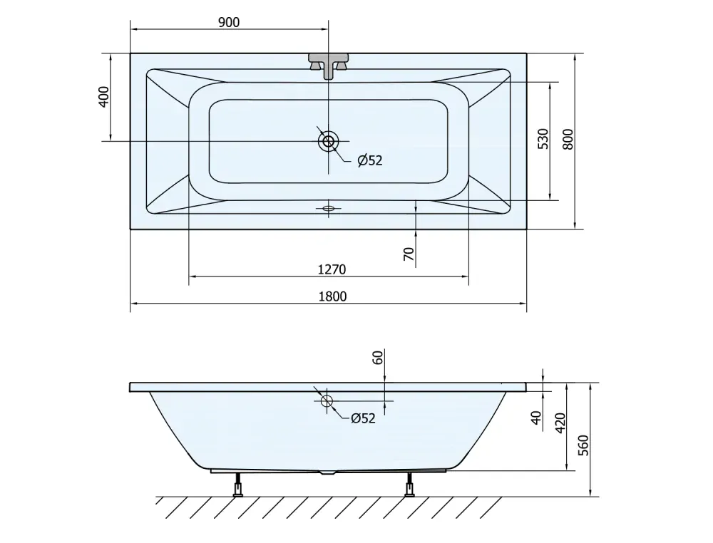 NISA obdélníková vana 180x80x42cm, bílá
